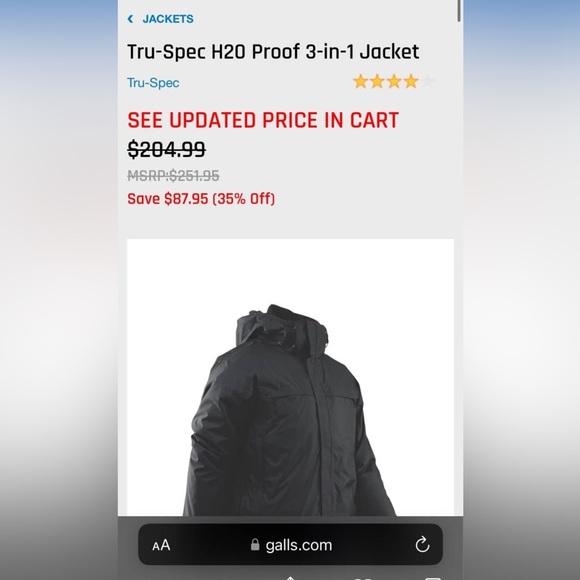 Galls h2o proof first responder parka. Black. Men’s size XL - Picture 1 of 7